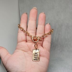 Gold Chain Bracelet with Engraved Pendant